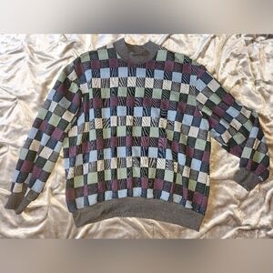 XL Petite BonWorth Pullover Sweater,VNTG,80's 90's,Mock High Neck,Square Pattern